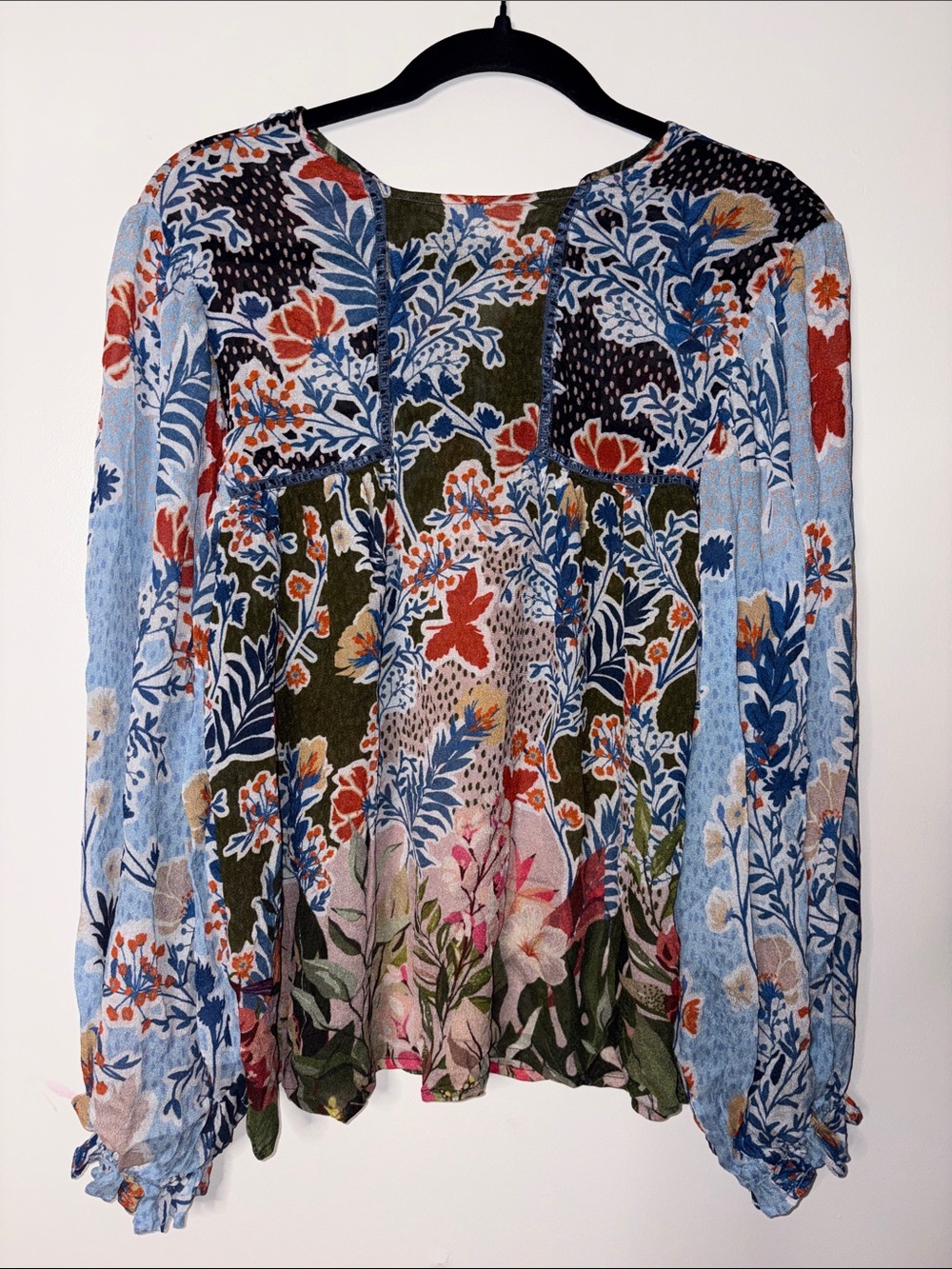 Blank London Anthropologie Floral Patchwork Long-Sleeve Peasant Top -Small